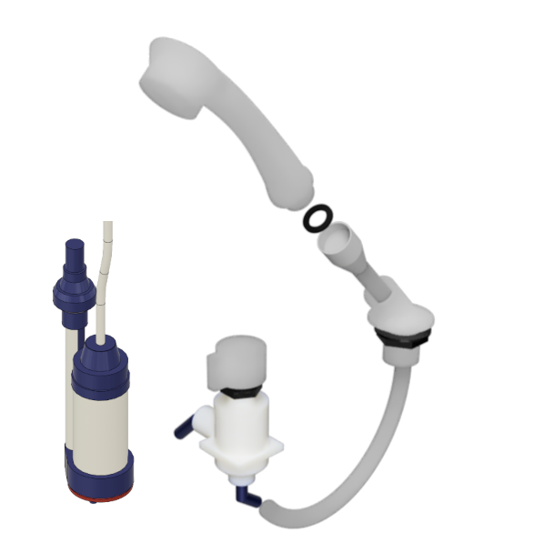 Duschset mit Schlauch, Brause und Untertischhahn